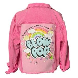 Pink Blow Pop Upcycled Graphic Pink Denim Jean Jacket